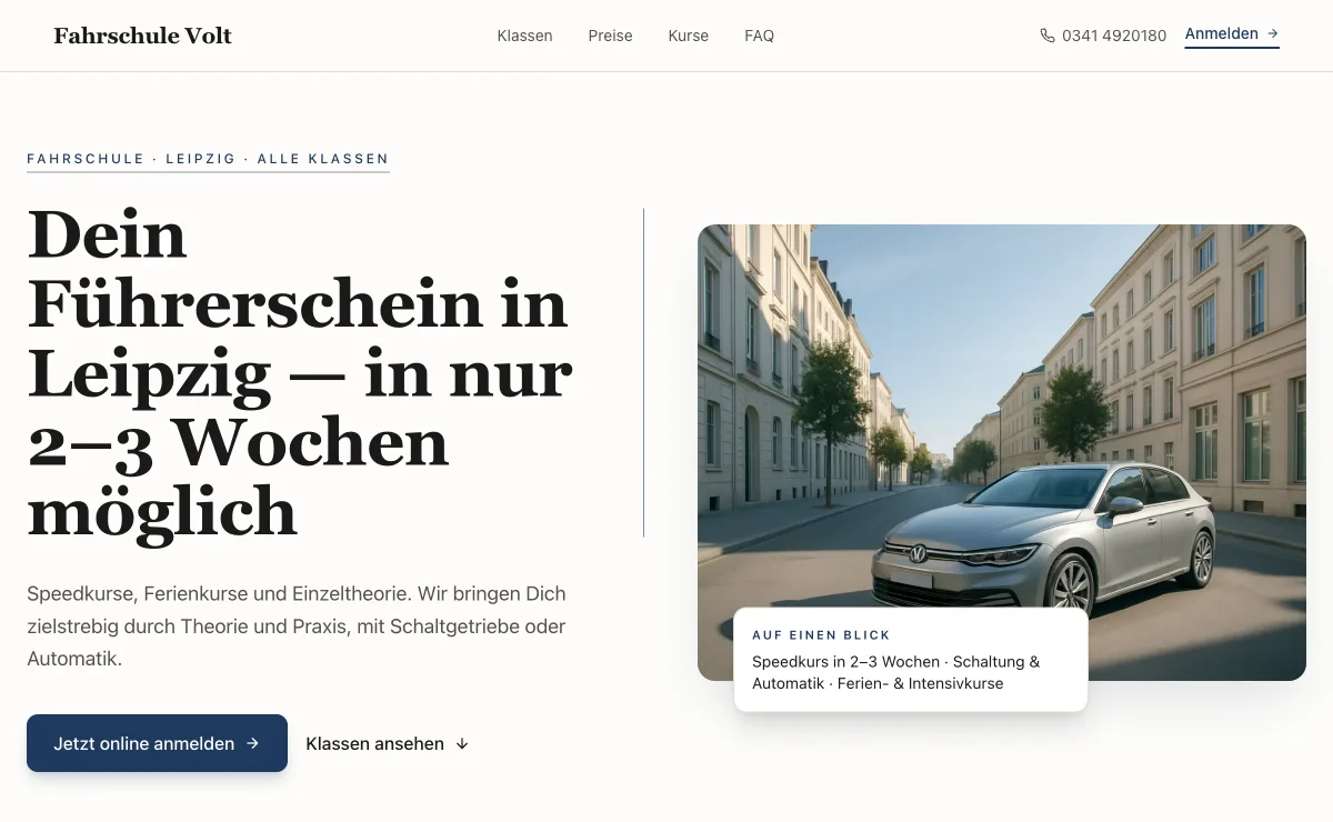 Demo-Webseite: hell und seriös