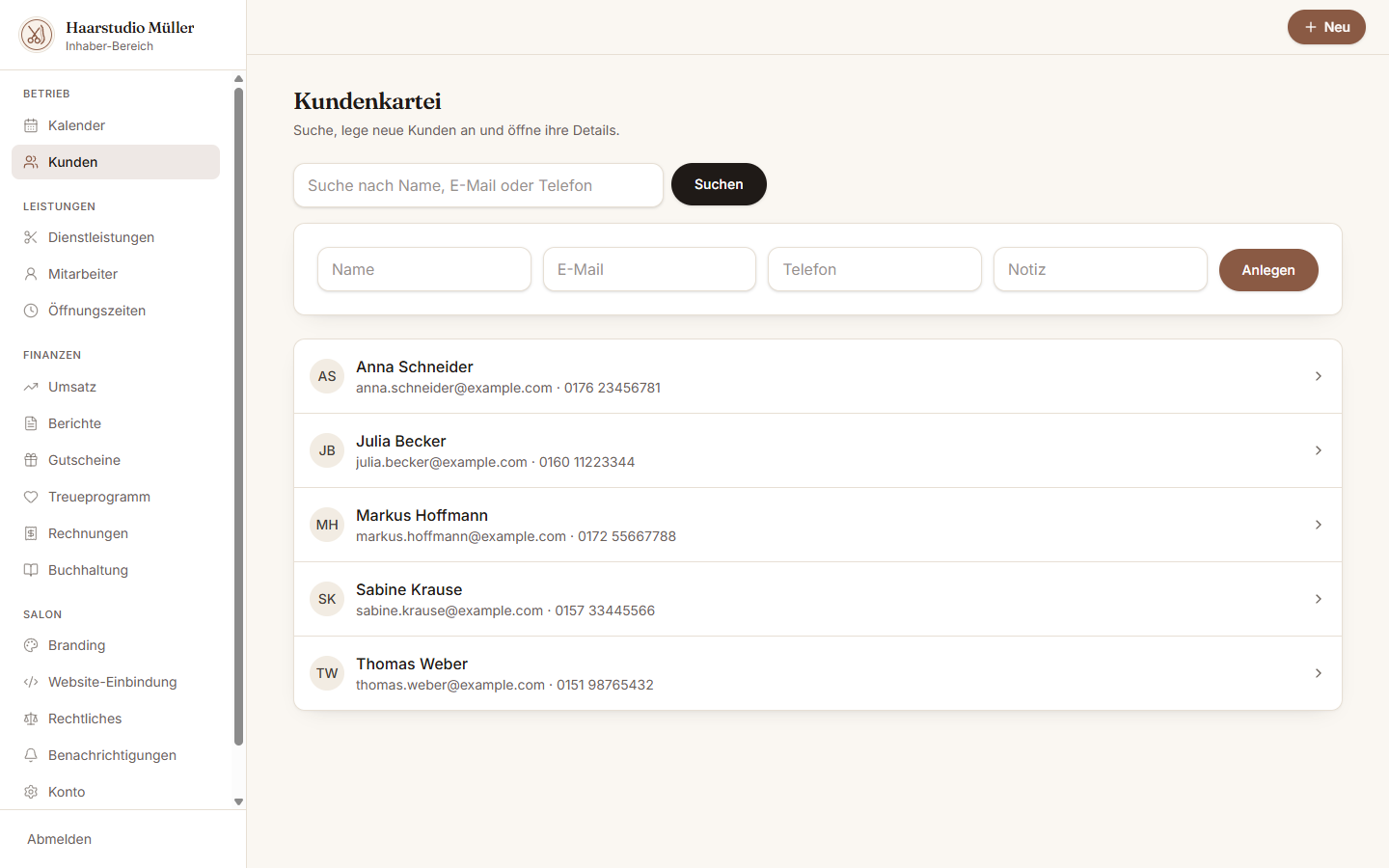 Kunden im Inhaber-Dashboard