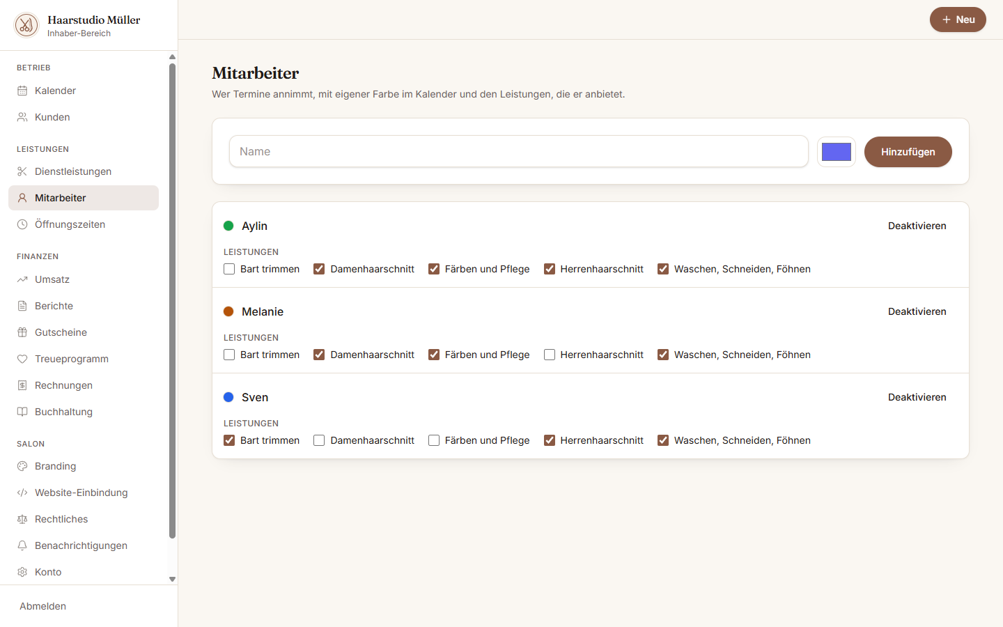 Mitarbeiter im Inhaber-Dashboard